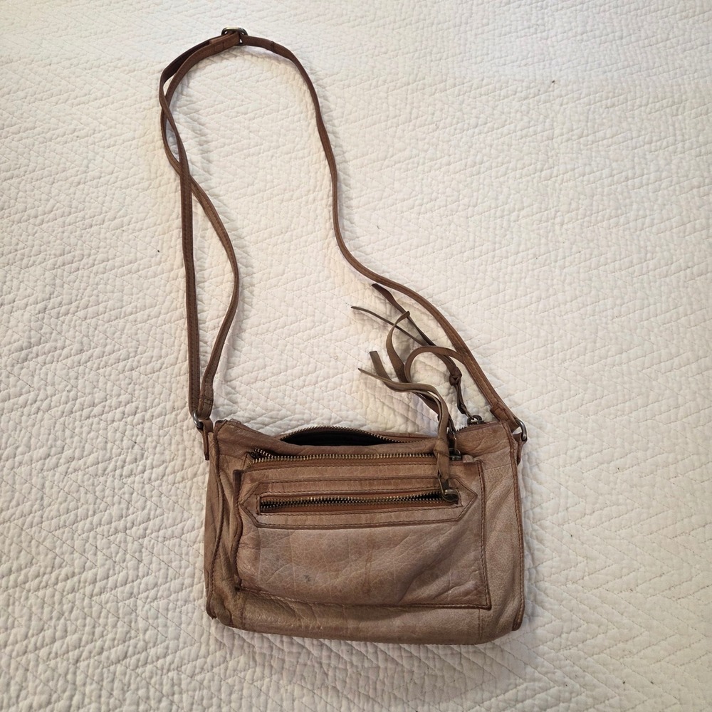 Day‎ & Mood Cognac Brown Leather Crossbody Bag Zip Tassel Boho Purse